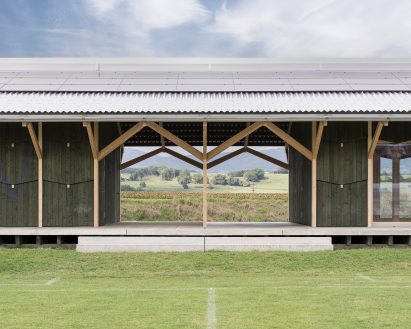 View through opening of Daillens Sports Facility near Geneva