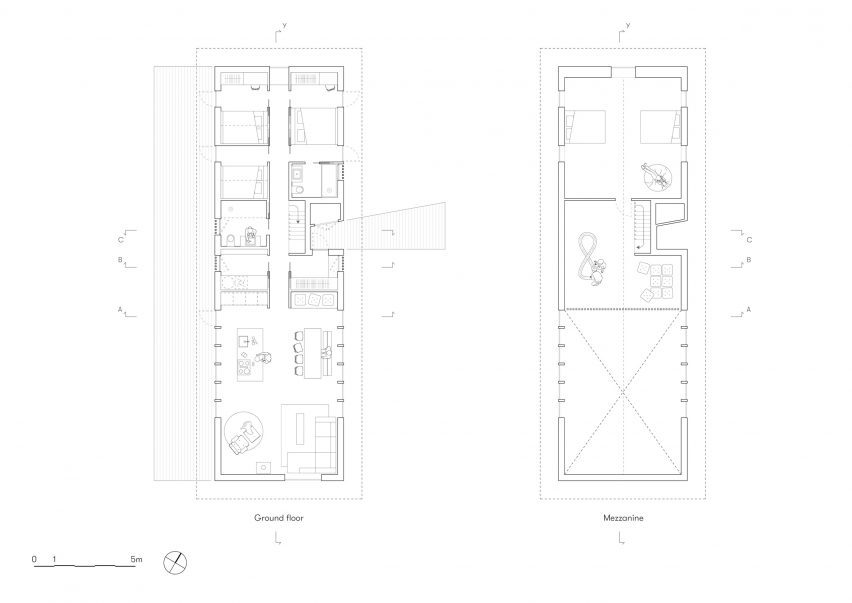 Floor plans of Timber Nest cabin in Norway by Quentin Desfarges