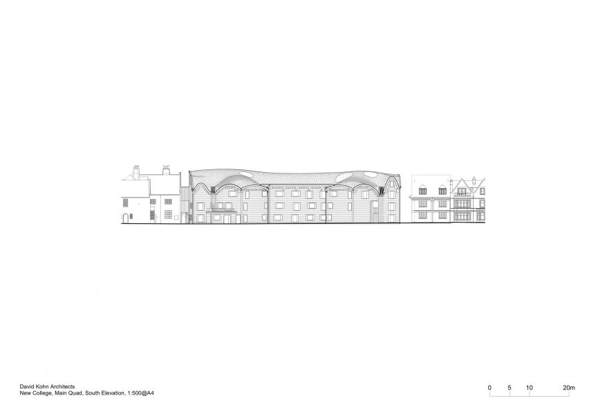 Elevation of Gradel Quadrangles at New College Oxford by David Kohn Architects