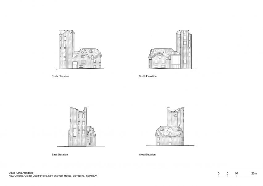 Elevations of Gradel Quadrangles at New College Oxford by David Kohn Architects