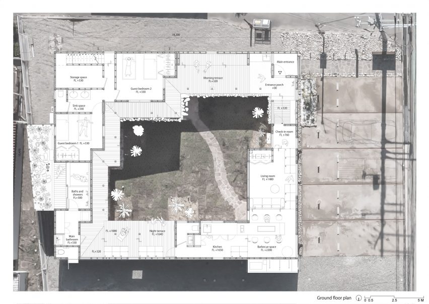 Ground floor plan of Necklace Villa by 1110 Office for Architecture