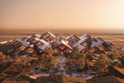 Aerial render of Gelephu International Airport by BIG