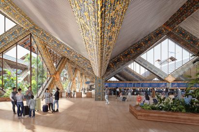 Interior render of Gelephu International Airport by BIG