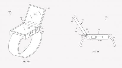 Drawings from Apple's patent application for a foldable smartwatch