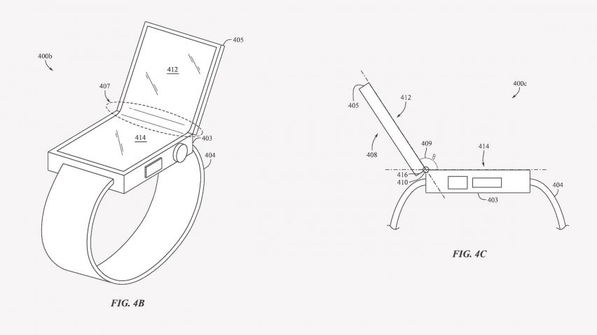 Drawings from Apple's patent application for a foldable smartwatch