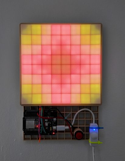 Colourful ceramic product fixed on wall