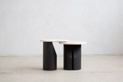White and black stools paired together