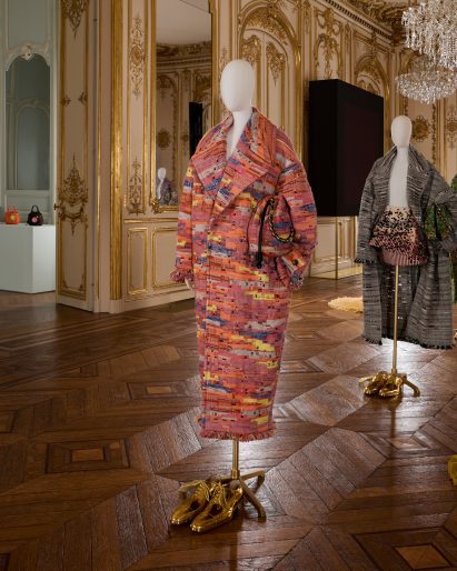 Woven pink coat as part of Loewe collection