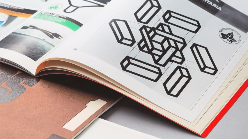 A photograph of an open book displaying black rectangles