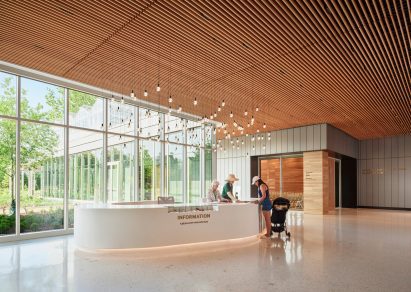 Interior of Missouri Botanic Garden with wooden ceilings