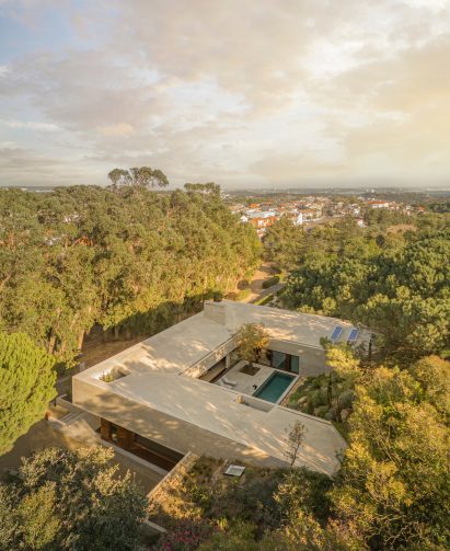 Aerial view of concrete home in Portugal