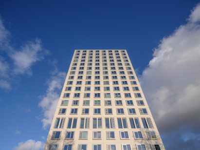 View of residential block exterior by OMA