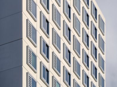 Close-up of The Jay housing block in Amsterdam