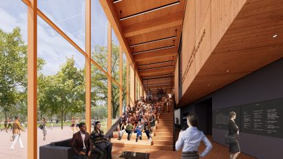 Renderings of a mass timber skyscraper