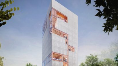 Renderings of a mass timber skyscraper