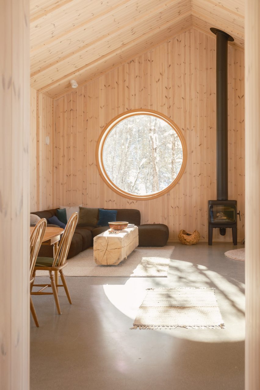 Interior of the Timber Nest cabin in Norway