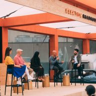 Photo of speakers at a panel discussion at Rivian's Electric Roadhouse at SXSW 2025