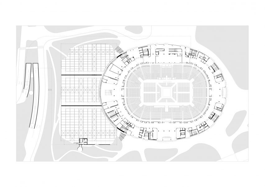 Plan showing event set-up at SAP Garden by 3XN