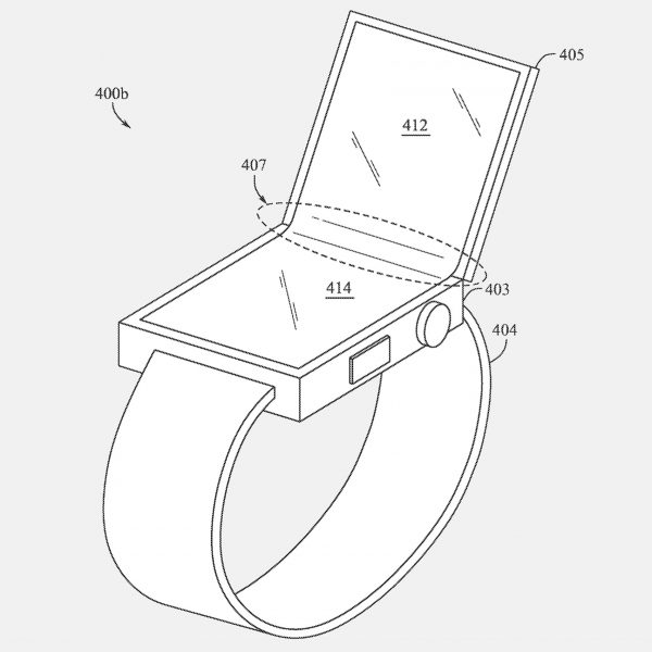 Drawings from Apple's patent application for a foldable smartwatch