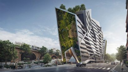 Angular building with plant-covered facades Paris