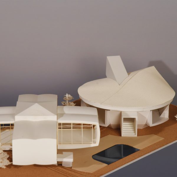 a student architectural model in tones of white and brown