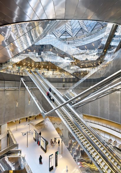 Interior of Villejuif-Gustave Roussy metro station by Dominique Perrault Architecture
