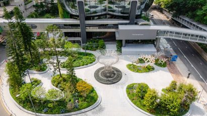View across The Henderson Art Garden in Hong Kong