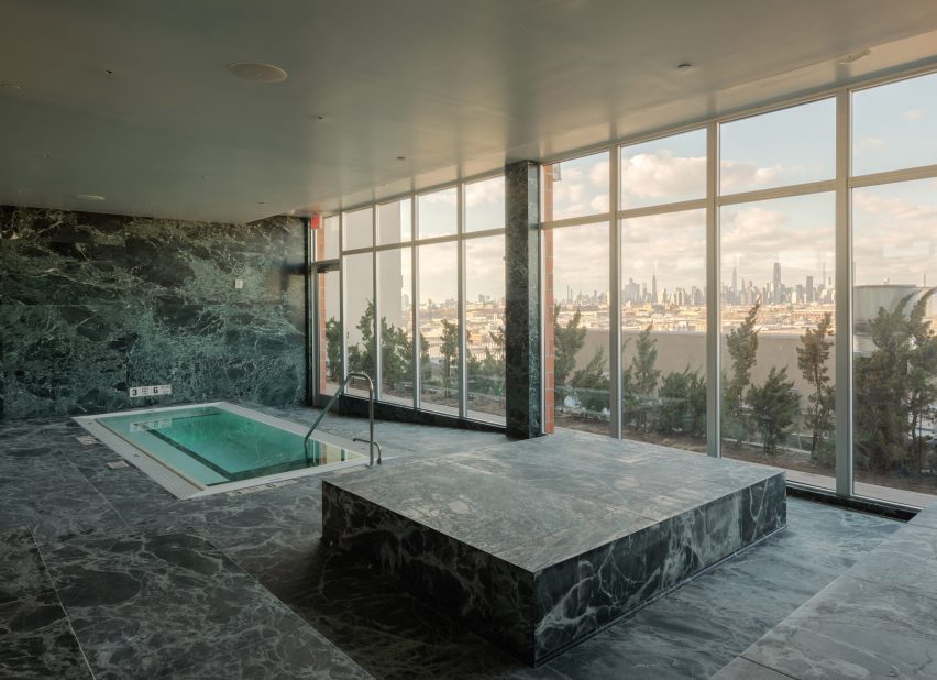 A spa clad in green stone