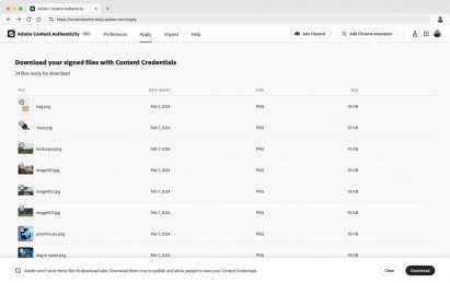 A screenshot of the Adobe Content Authenticity app