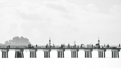 Black and white photograph of Bedok Jetty