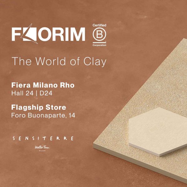 Graphic for Florim's The World of Clay exhibition at Salone del Mobile