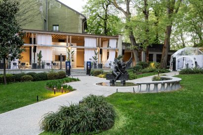 Photograph of the outside of Grohe's installation at Milan design week