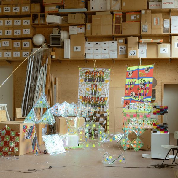 A series of kites made from bamboo