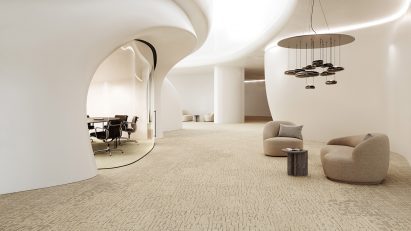 The brand's carpet tiles in a muted stone colour