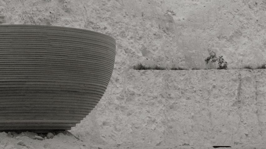 Photo of bowl-shaped installation with ribbed texture