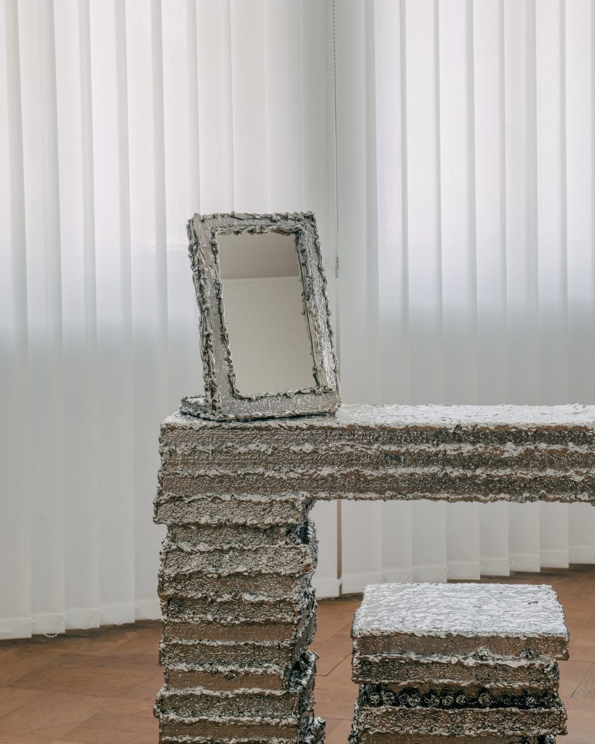 Completed Works transforms polystyrene into shiny silver furniture