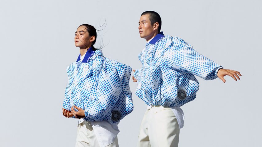 People wearing fan-cooled jackets by Anrealage for Osaka Expo's NTT Pavilion