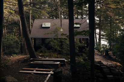 Exterior view of off-grid shelter by Anya Moryoussef Architect