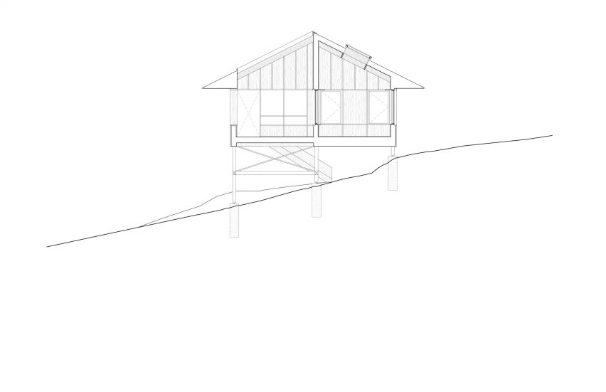 Section of Smoke Lake Cabin by Anya Moryoussef Architect