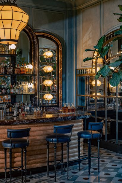 Bar with colourful interior finishes