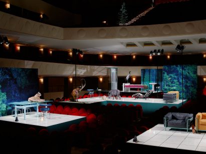 Overview of scenography for Staging Modernity play by Formafantasma and Cassina at Milan design week 2025