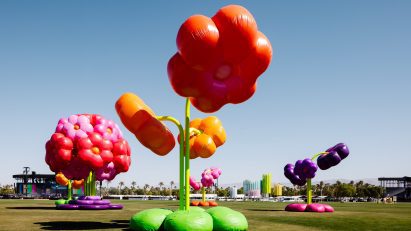 Large-scale flower installation at Coachella