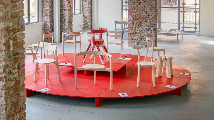 Wooden chairs at House of Switzerland exhibition