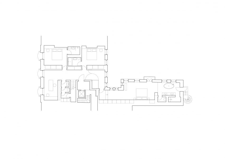 Lower floor plan of Covent Garden Apartment by Carmody Groarke