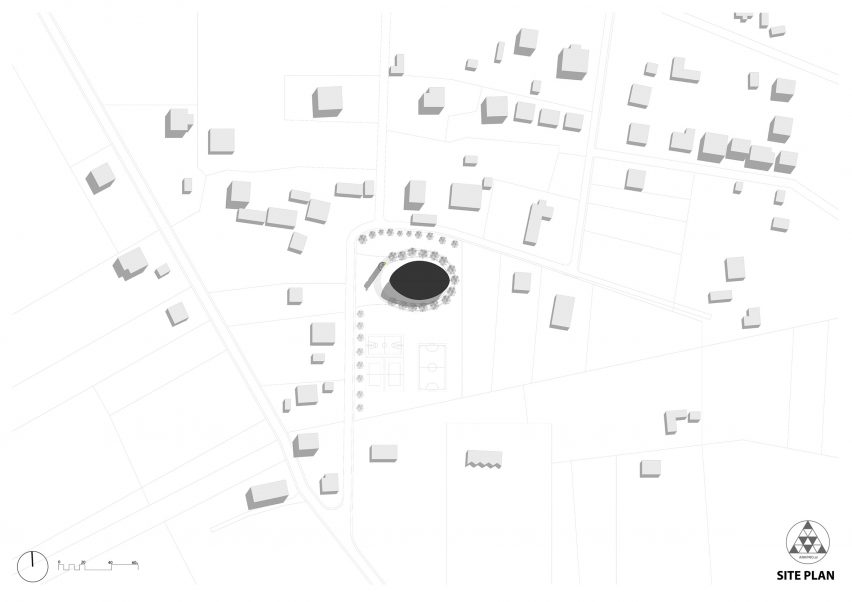 Site plan of Narac Church by Arkpro Studio