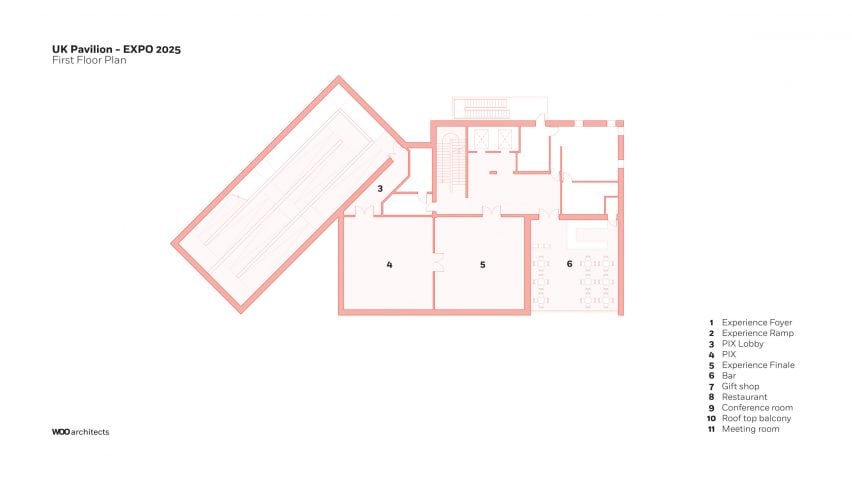 First floor plan of the UK Pavilion at Expo 2025 Osaka by Woo Architects
