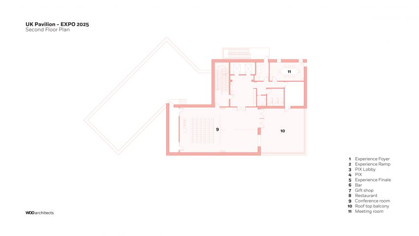 Second floor plan of the UK Pavilion at Expo 2025 Osaka by Woo Architects