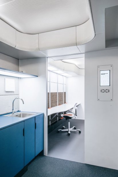A lab in a storage unit habitat
