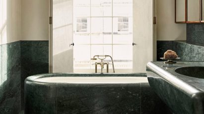 Green marble freestanding bath by Child Studio