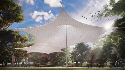 A large white canopy